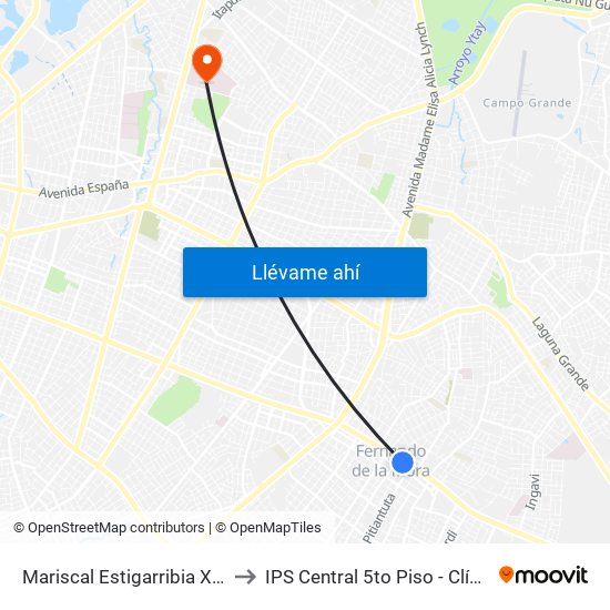 Mariscal Estigarribia X Boquerón to IPS Central 5to Piso -  Clínica Médica map