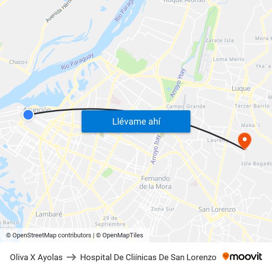 Oliva X Ayolas to Hospital De Cliínicas De San Lorenzo map