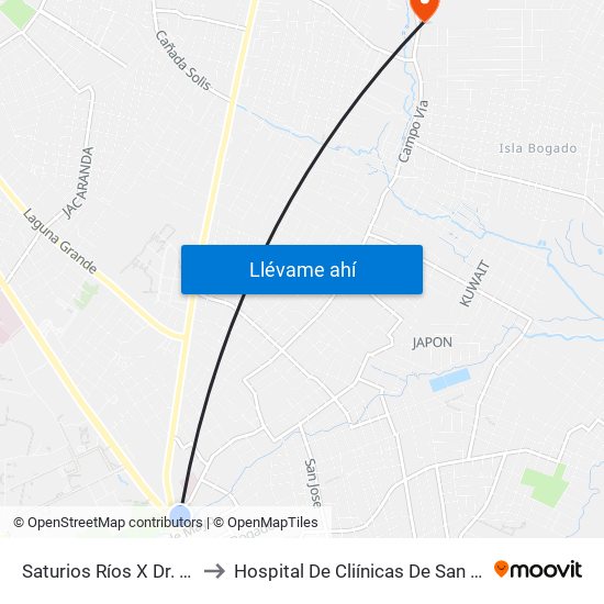 Saturios Ríos X Dr. Pellón to Hospital De Cliínicas De San Lorenzo map