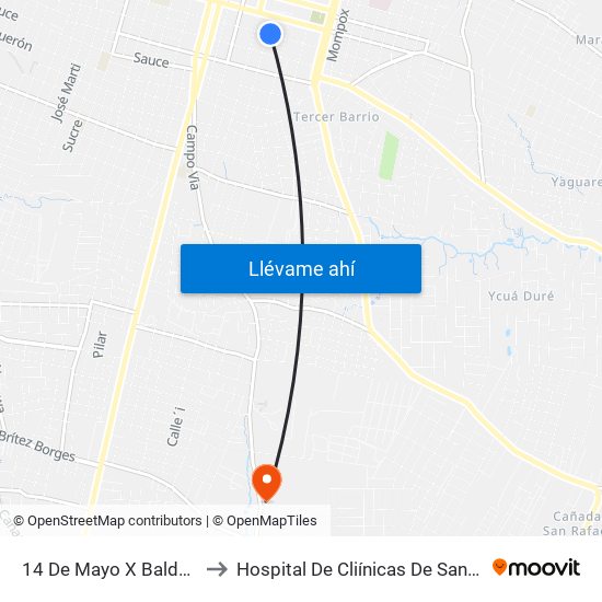 14 De Mayo X Balderrama to Hospital De Cliínicas De San Lorenzo map