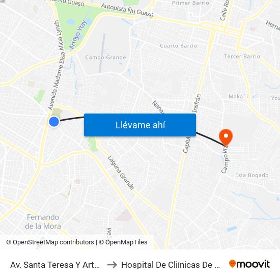 Av. Santa Teresa Y Arturo Pereira to Hospital De Cliínicas De San Lorenzo map