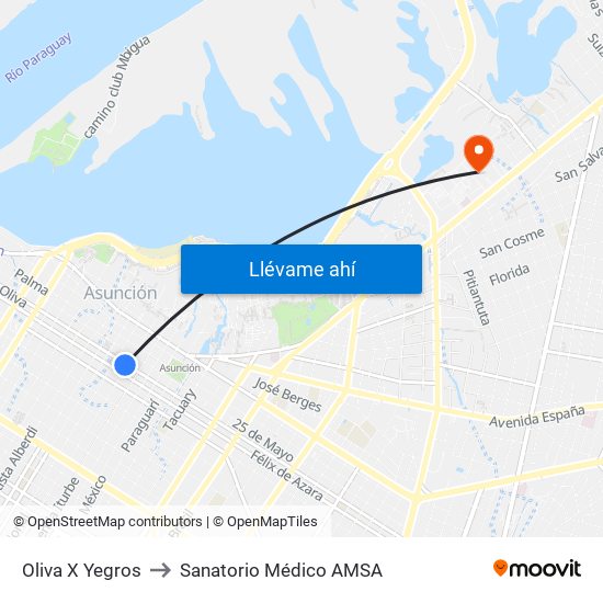 Oliva X Yegros to Sanatorio Médico AMSA map