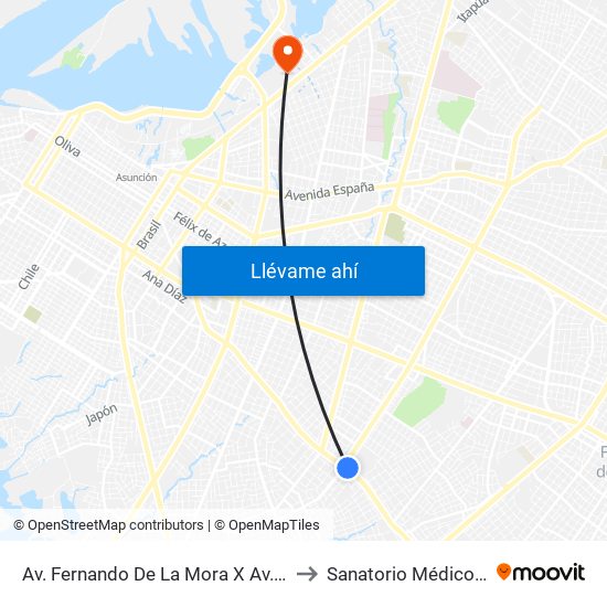 Av. Fernando De La Mora X Av. Argentina to Sanatorio Médico AMSA map