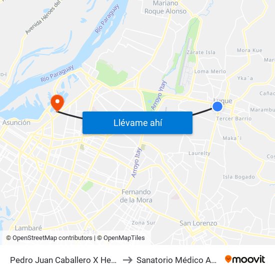 Pedro Juan Caballero X Herrera to Sanatorio Médico AMSA map