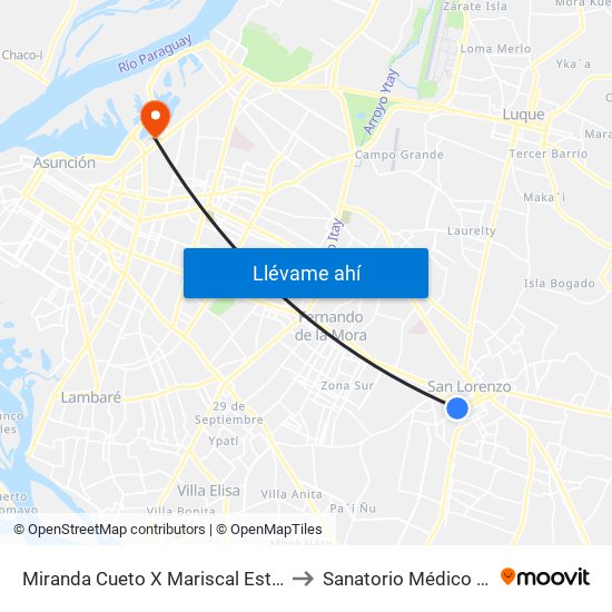Miranda Cueto X Mariscal Estigarribia to Sanatorio Médico AMSA map