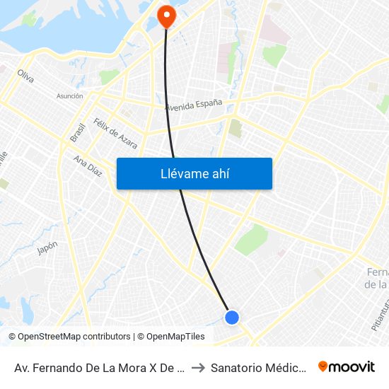 Av. Fernando De La Mora X De La Victoria to Sanatorio Médico AMSA map