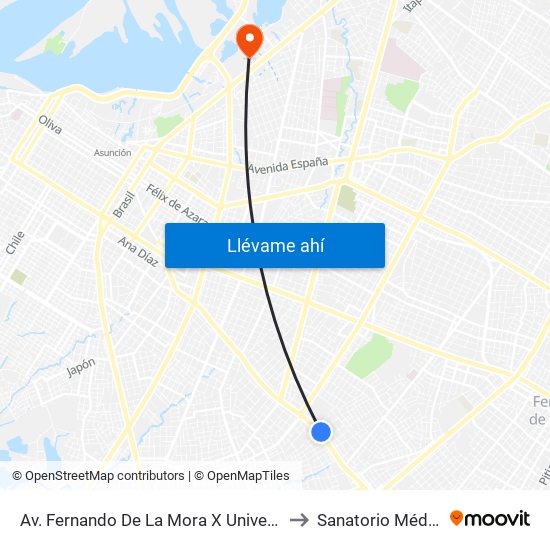 Av. Fernando De La Mora X Universitarios Del Chaco to Sanatorio Médico AMSA map