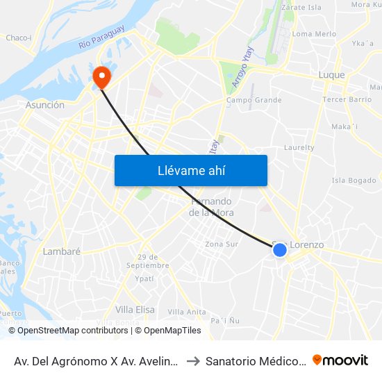 Av. Del Agrónomo X Av. Avelino Martínez to Sanatorio Médico AMSA map