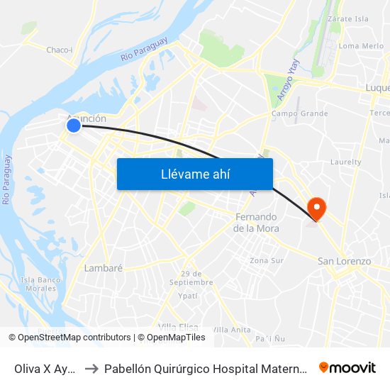 Oliva X Ayolas to Pabellón Quirúrgico Hospital Materno Infantil map