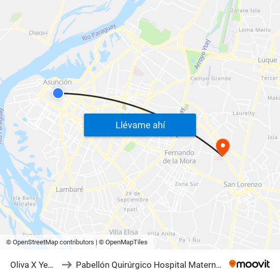 Oliva X Yegros to Pabellón Quirúrgico Hospital Materno Infantil map