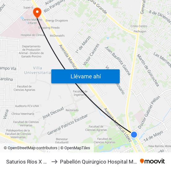 Saturios Ríos X Dr. Pellón to Pabellón Quirúrgico Hospital Materno Infantil map