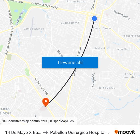 14 De Mayo X Balderrama to Pabellón Quirúrgico Hospital Materno Infantil map