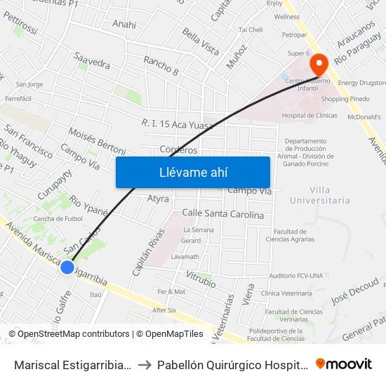 Mariscal Estigarribia X Atilio Galfre to Pabellón Quirúrgico Hospital Materno Infantil map