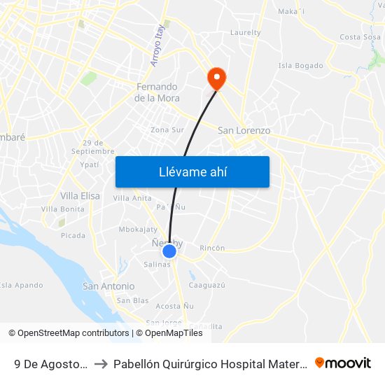 9 De Agosto, 345 to Pabellón Quirúrgico Hospital Materno Infantil map