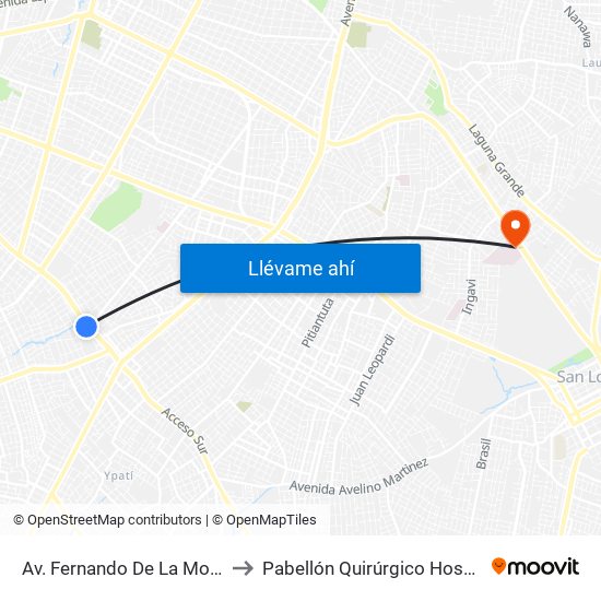 Av. Fernando De La Mora X De La Victoria to Pabellón Quirúrgico Hospital Materno Infantil map