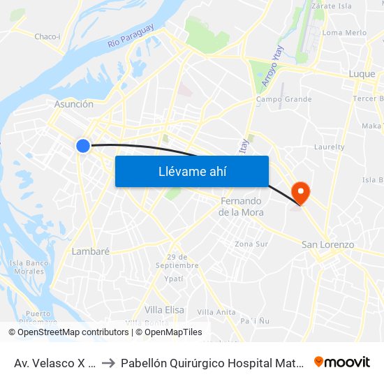 Av. Velasco X Brasil to Pabellón Quirúrgico Hospital Materno Infantil map