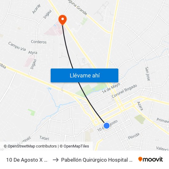 10 De Agosto X Sgto. Silva to Pabellón Quirúrgico Hospital Materno Infantil map