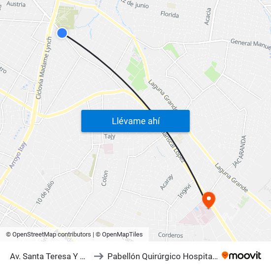 Av. Santa Teresa Y Arturo Pereira to Pabellón Quirúrgico Hospital Materno Infantil map