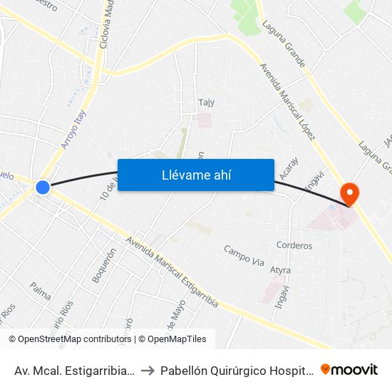 Av. Mcal. Estigarribia X 14 De Mayo to Pabellón Quirúrgico Hospital Materno Infantil map