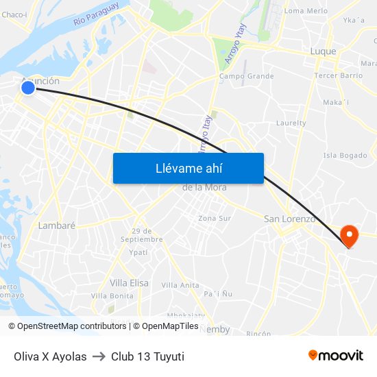 Oliva X Ayolas to Club 13 Tuyuti map