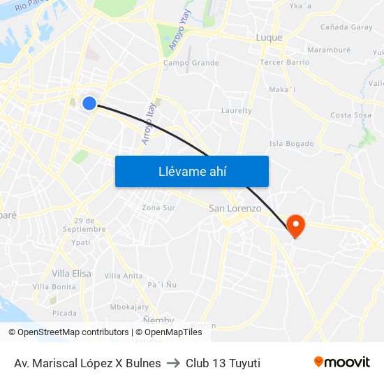 Av. Mariscal López X Bulnes to Club 13 Tuyuti map
