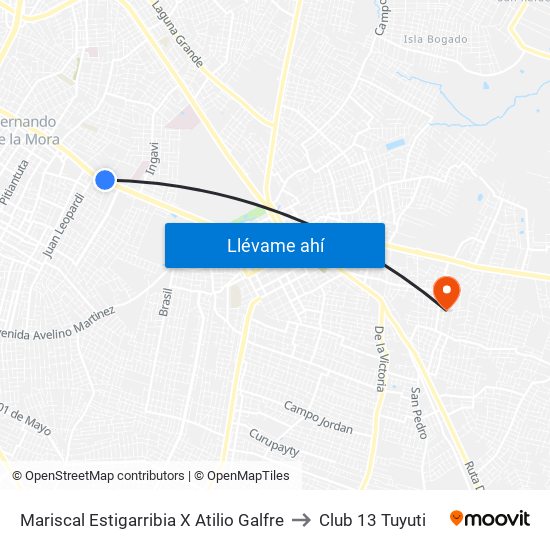 Mariscal Estigarribia X Atilio Galfre to Club 13 Tuyuti map