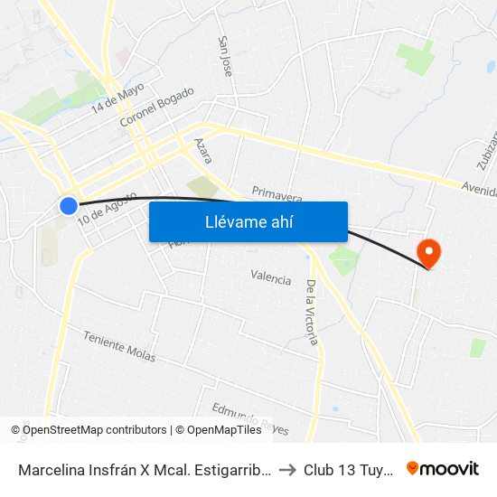 Marcelina Insfrán X Mcal. Estigarribia to Club 13 Tuyuti map