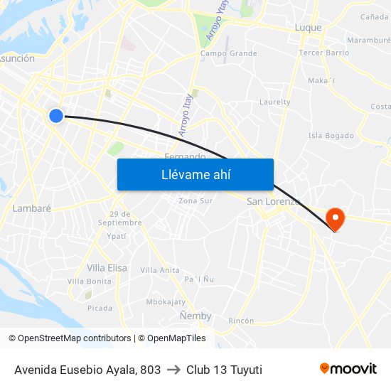 Avenida Eusebio Ayala, 803 to Club 13 Tuyuti map