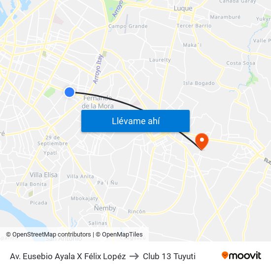 Av. Eusebio Ayala X Félix Lopéz to Club 13 Tuyuti map