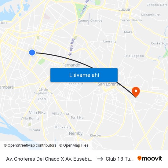 Av. Choferes Del Chaco X Av. Eusebio Ayala to Club 13 Tuyuti map