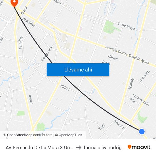 Av. Fernando De La Mora X Universitarios Del Chaco to farma oliva rodriguez de francia map