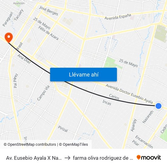 Av. Eusebio Ayala X Nazareth to farma oliva rodriguez de francia map