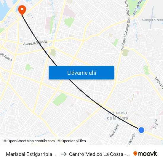 Mariscal Estigarribia X Atilio Galfre to Centro Medico La Costa - habitación 513 map