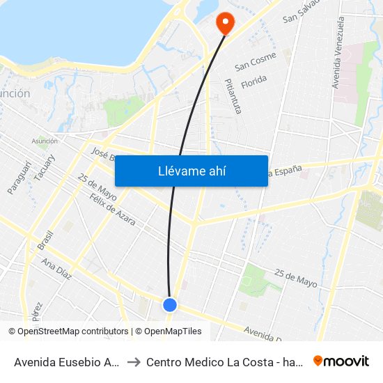 Avenida Eusebio Ayala, 803 to Centro Medico La Costa - habitación 513 map