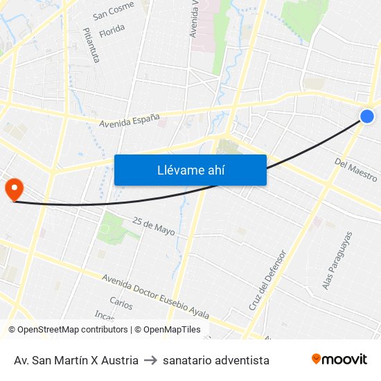 Av. San Martín X Austria to sanatario adventista map