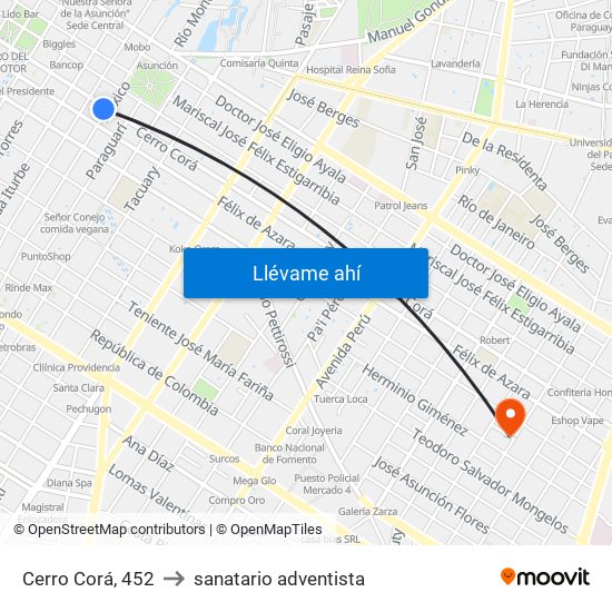 Cerro Corá, 452 to sanatario adventista map