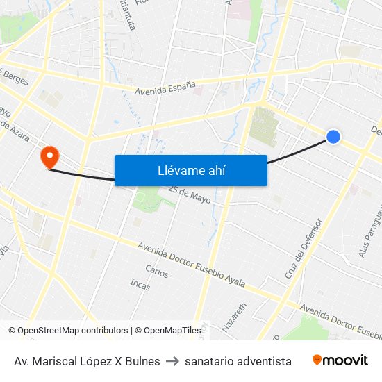 Av. Mariscal López X Bulnes to sanatario adventista map