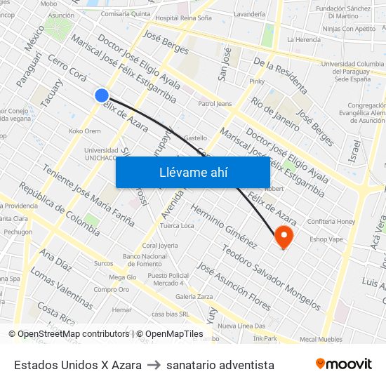 Estados Unidos X Azara to sanatario adventista map