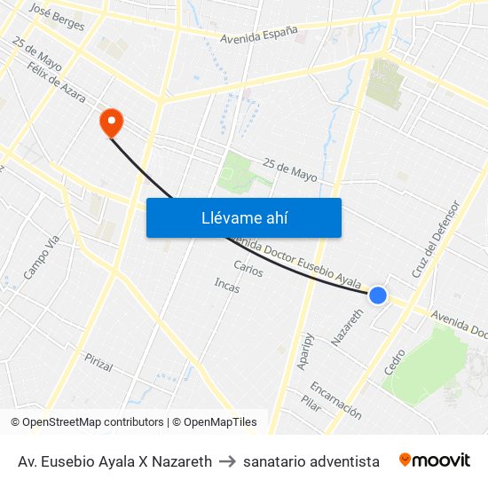 Av. Eusebio Ayala X Nazareth to sanatario adventista map