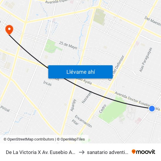 De La Victoria X Av. Eusebio Ayala to sanatario adventista map