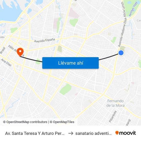 Av. Santa Teresa Y Arturo Pereira to sanatario adventista map