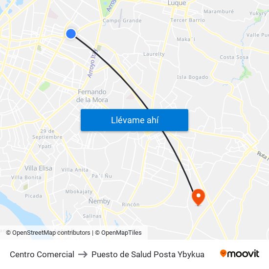 Centro Comercial to Puesto de Salud Posta Ybykua map