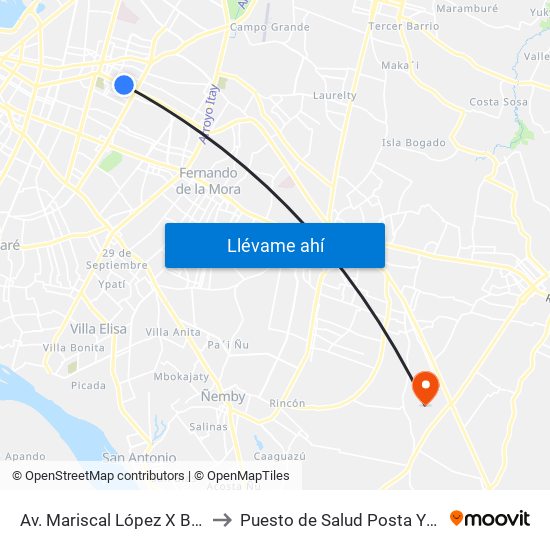 Av. Mariscal López X Bulnes to Puesto de Salud Posta Ybykua map