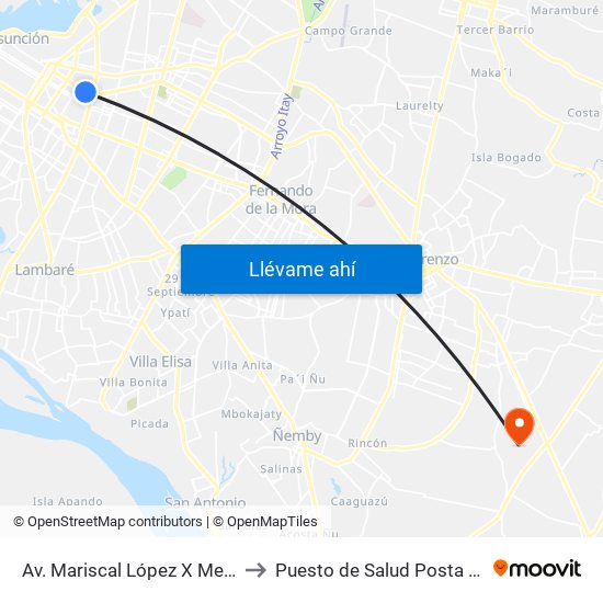 Av. Mariscal López X Melgarejo to Puesto de Salud Posta Ybykua map