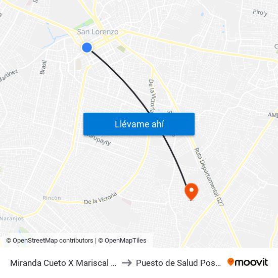 Miranda Cueto X Mariscal Estigarribia to Puesto de Salud Posta Ybykua map