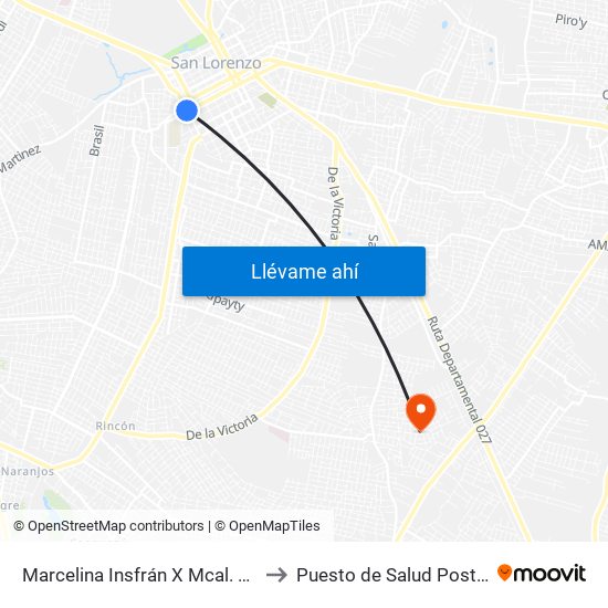 Marcelina Insfrán X Mcal. Estigarribia to Puesto de Salud Posta Ybykua map