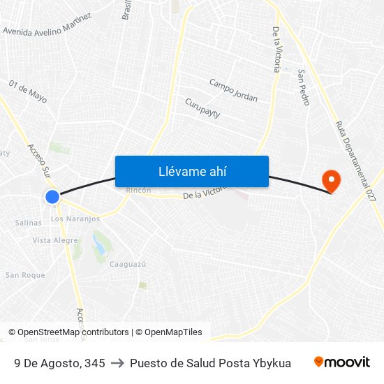 9 De Agosto, 345 to Puesto de Salud Posta Ybykua map