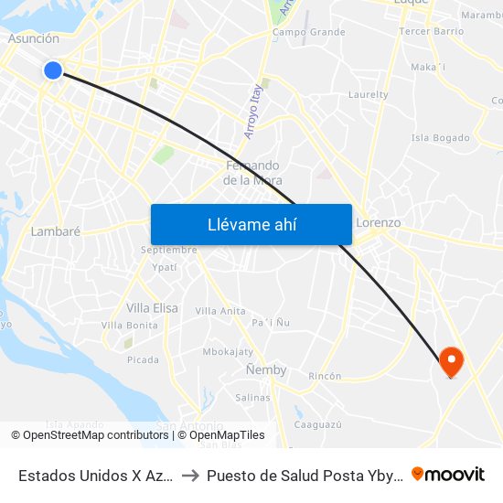 Estados Unidos X Azara to Puesto de Salud Posta Ybykua map