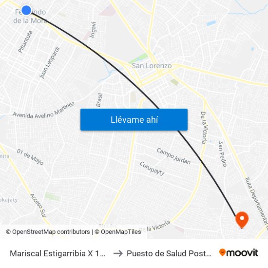 Mariscal Estigarribia X 10 De Julio to Puesto de Salud Posta Ybykua map
