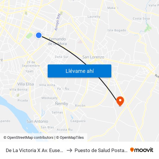 De La Victoria X Av. Eusebio Ayala to Puesto de Salud Posta Ybykua map